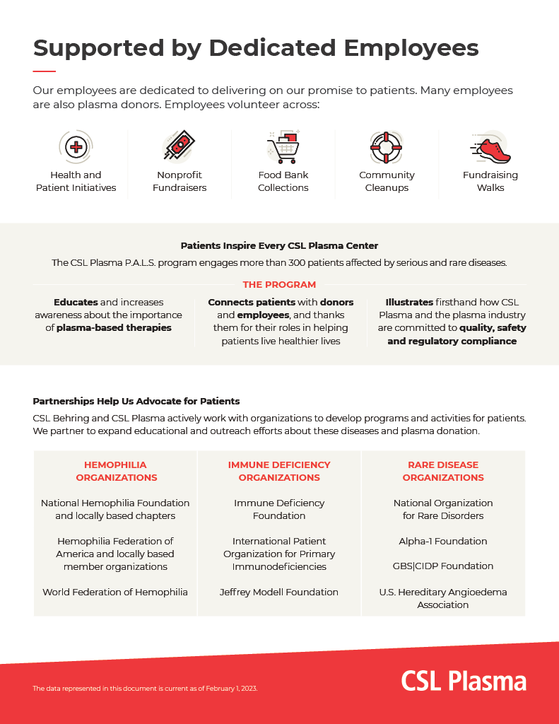 CSL Plasma dedicated employee infographic